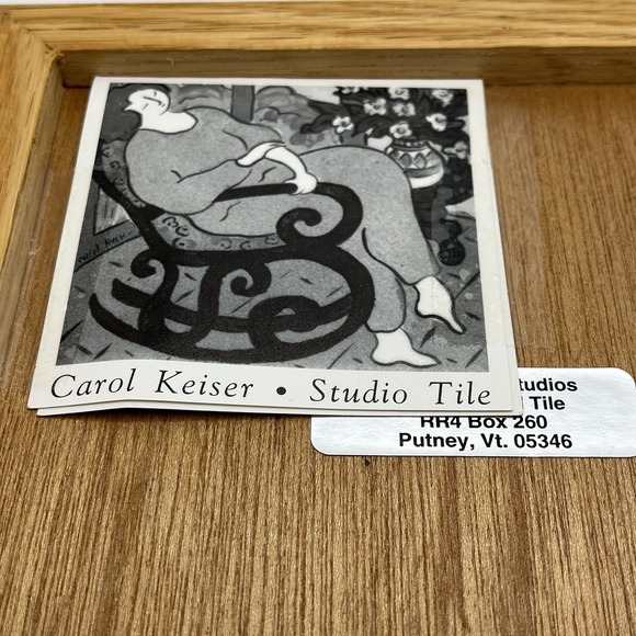 Carol Keiser 6" Hand Painted Nude Woman Sitting Ceramic Tile Oak Framed Trivet - Picture 2 of 6